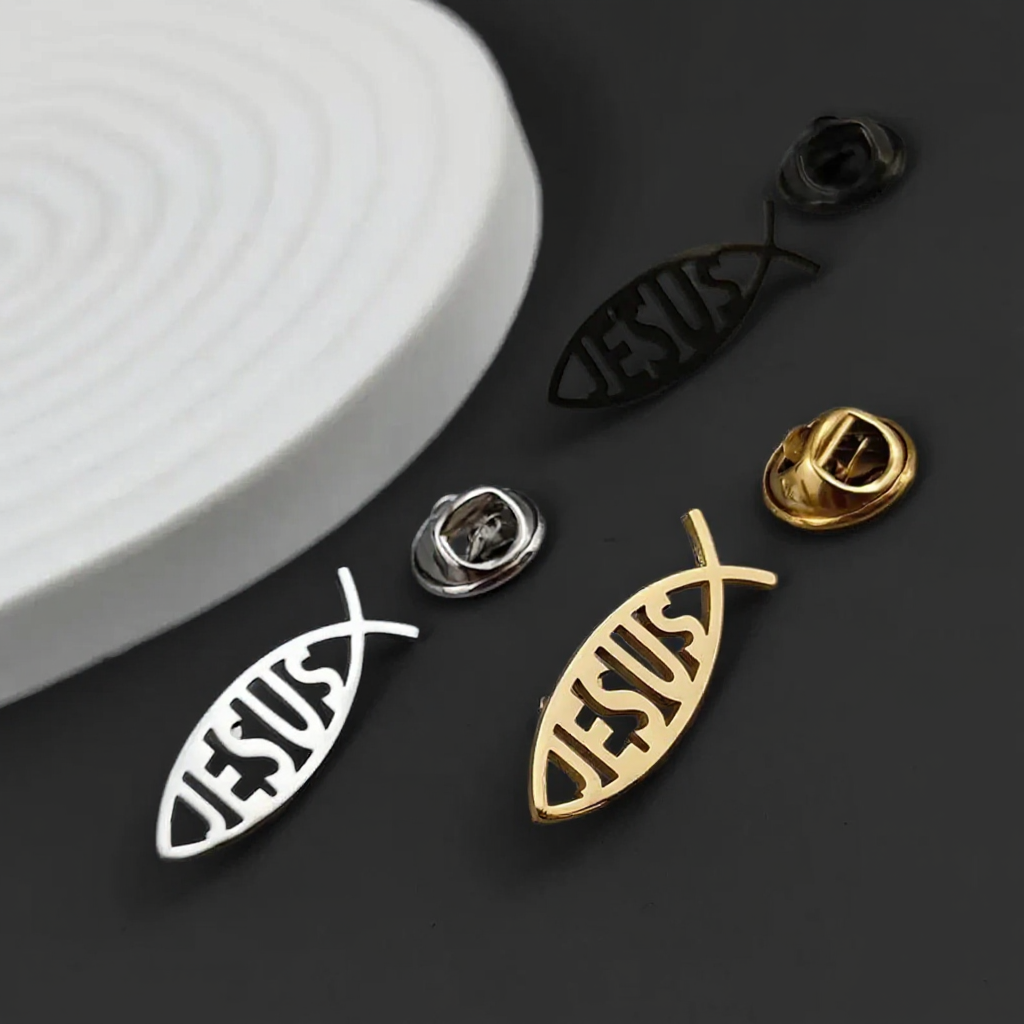 Jesus Fish Lapel Pin for Men & Women – Gold or Silver Brooch Badge – Trendy Christian Accessory & Religious Gift