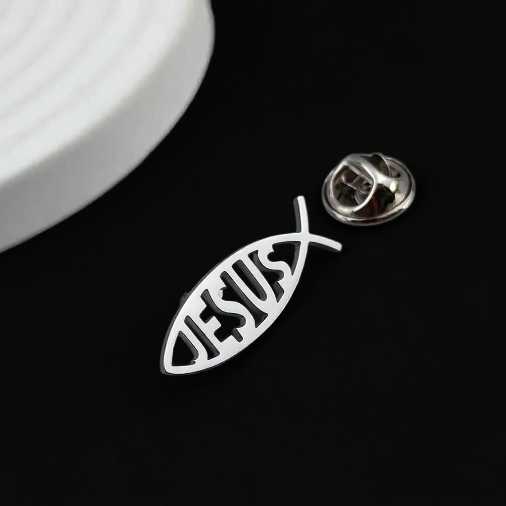 Jesus Fish Lapel Pin for Men & Women – Gold or Silver Brooch Badge – Trendy Christian Accessory & Religious Gift