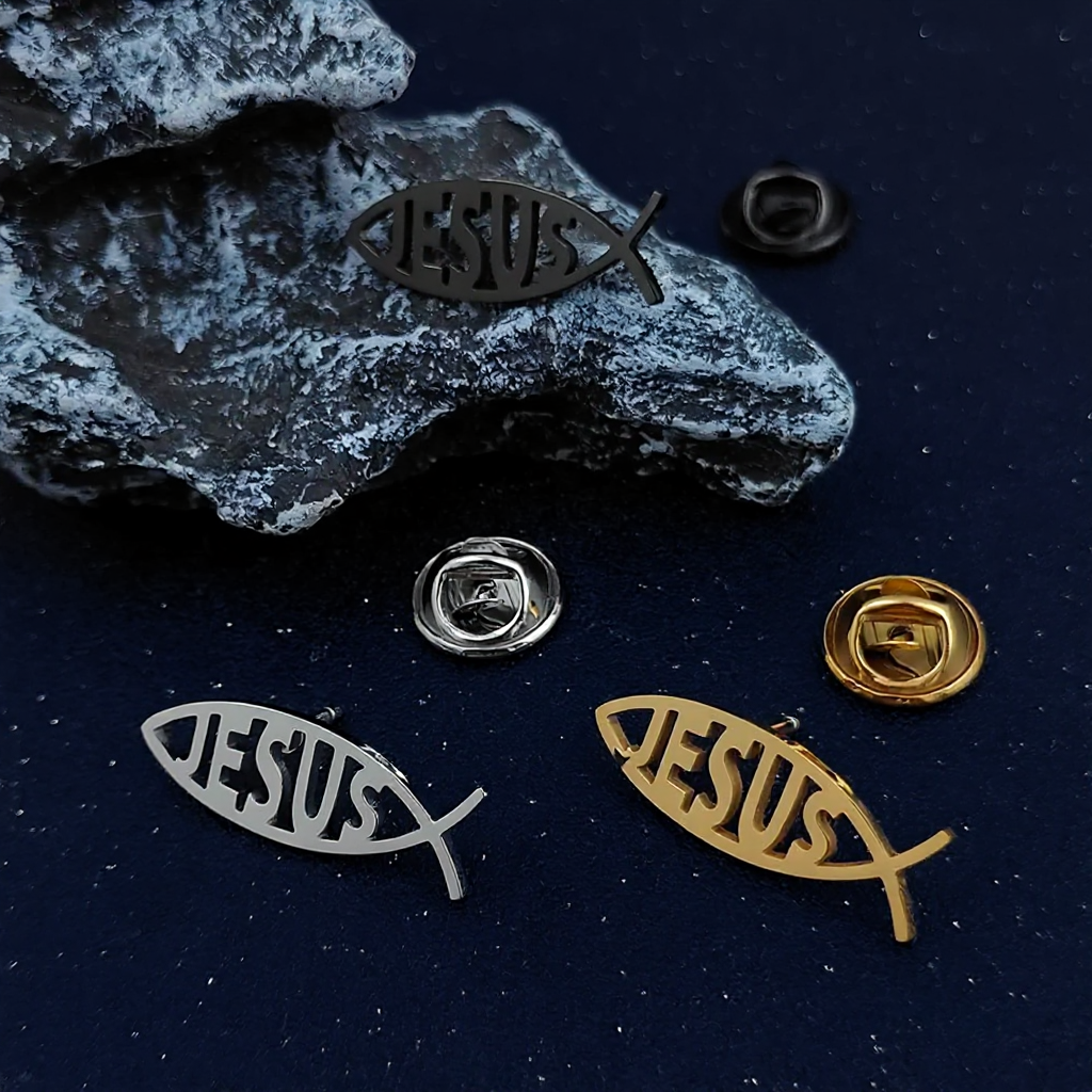 Jesus Fish Lapel Pin for Men & Women – Gold or Silver Brooch Badge – Trendy Christian Accessory & Religious Gift