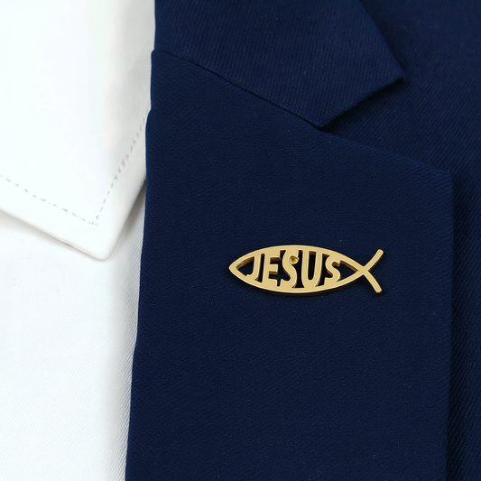 Jesus Fish Lapel Pin for Men & Women – Gold or Silver Brooch Badge – Trendy Christian Accessory & Religious Gift