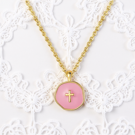 New Christian Cross Necklace – Cute Minimalist Design, Dainty Round Pendant with Faith Symbol
