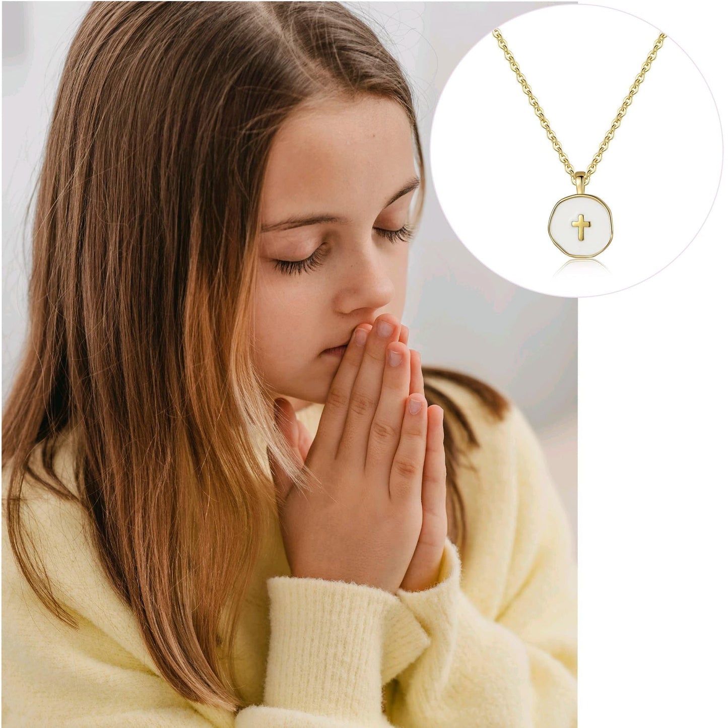 New Christian Cross Necklace – Cute Minimalist Design, Dainty Round Pendant with Faith Symbol