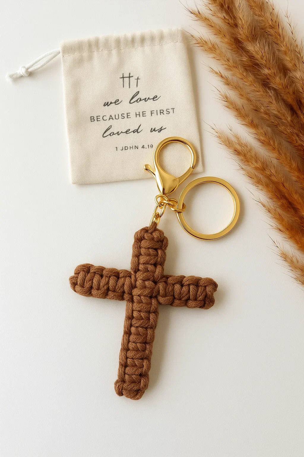 Handmade Macrame Cross Keychain – Handmade Christian Key Ring, Religious Gift, Boho Faith Accessory for Bags or Keys