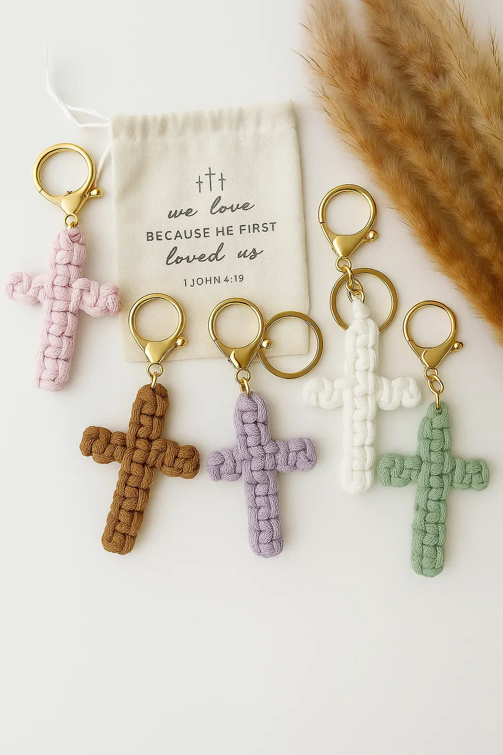 Handmade Macrame Cross Keychain – Handmade Christian Key Ring, Religious Gift, Boho Faith Accessory for Bags or Keys